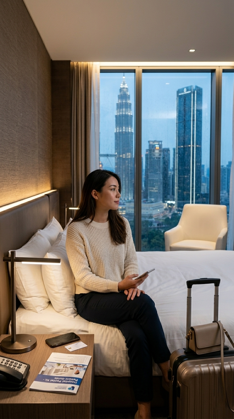 Kamar hotel premium dengan pemandangan kota